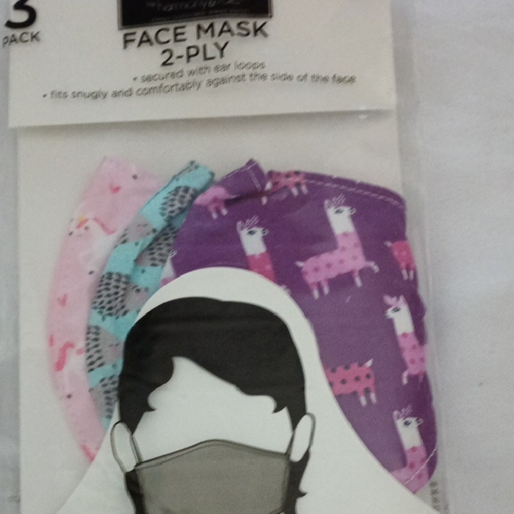 55 assorted packs of 3 Kids Face Masks - Blue, Pink, White, Black Ages 5-8 - Picture 2 of 7